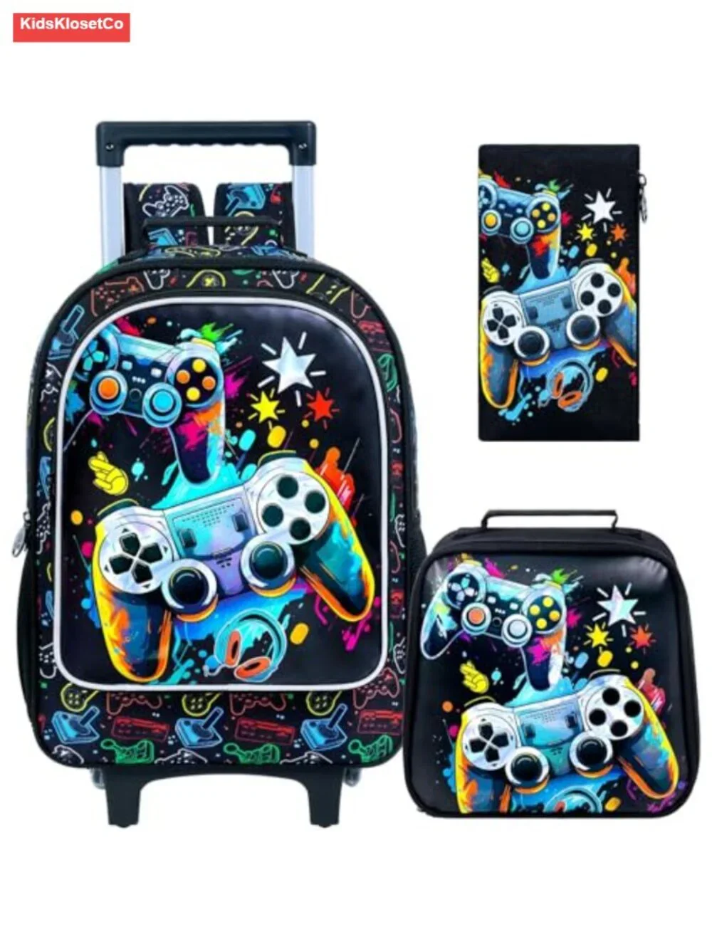 Rolling Backpack for Kids, Wheeled Bookbag with Lunch Bag & Pencil Pouch